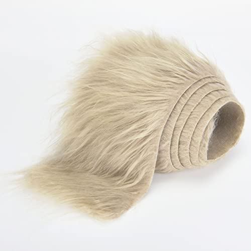 FOLGOS Shaggy Plush Faux Fur Fabric Precut Strips Fluffy Fuzzy Craft Fur for Gnomes Beard Hair Cosplay Costume Dwarf Decoration (Beige, 2x60 inch) - Image 2