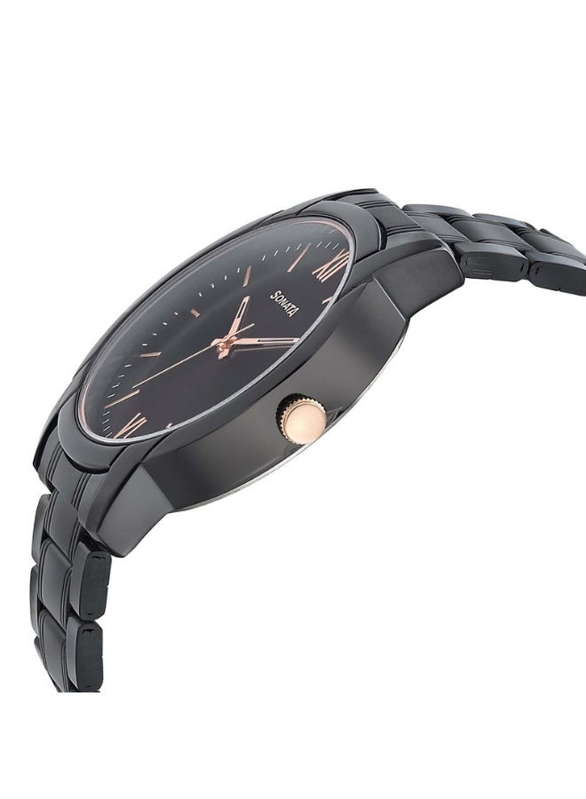 Sonata Beyond Gold 77031KM03 Men's Watch – Black Dial, Black Metal Strap, Quartz Movement - Image 3