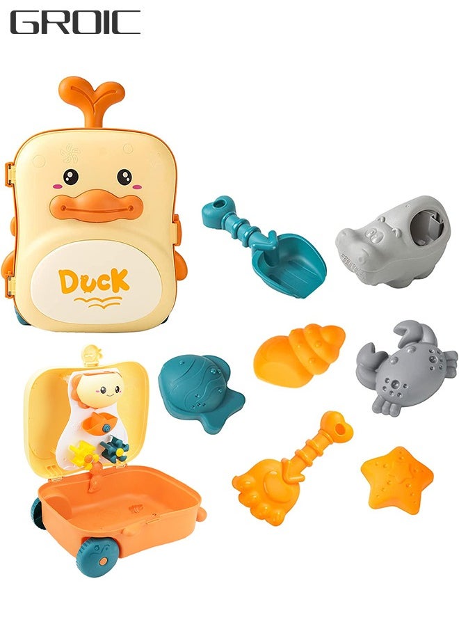 GROIC - Duck Sand Toys Beach Toys Set 8Pcs: Include Duck Trolley Case, Sand Molds, Rake, Shovel & Accessories, Bath Toys for Kids - Image 1