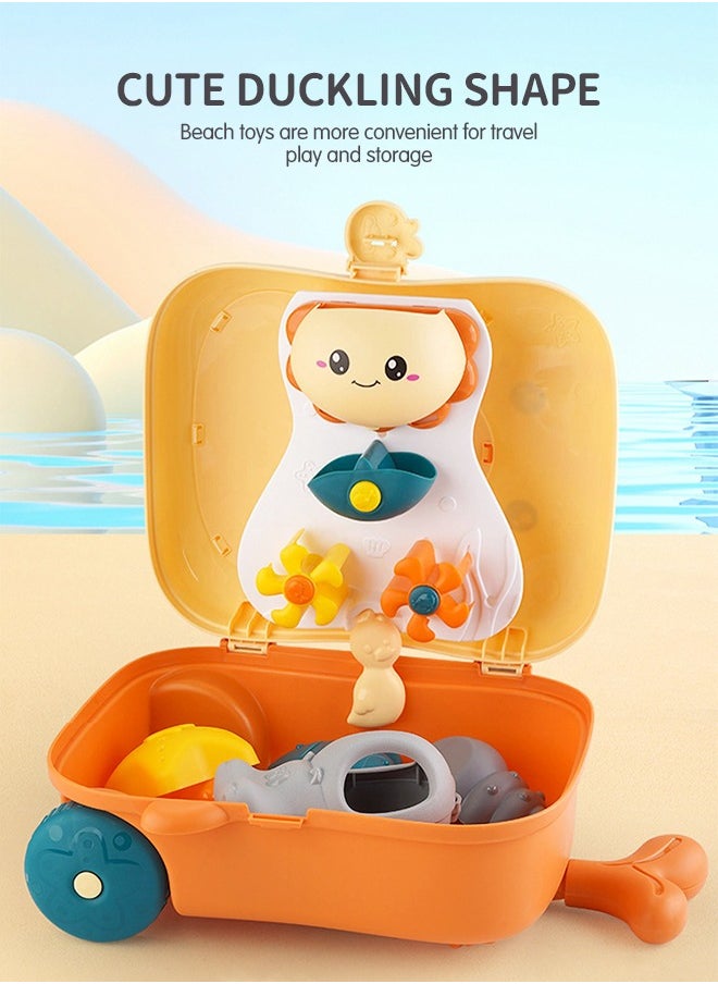 GROIC - Duck Sand Toys Beach Toys Set 8Pcs: Include Duck Trolley Case, Sand Molds, Rake, Shovel & Accessories, Bath Toys for Kids - Image 1