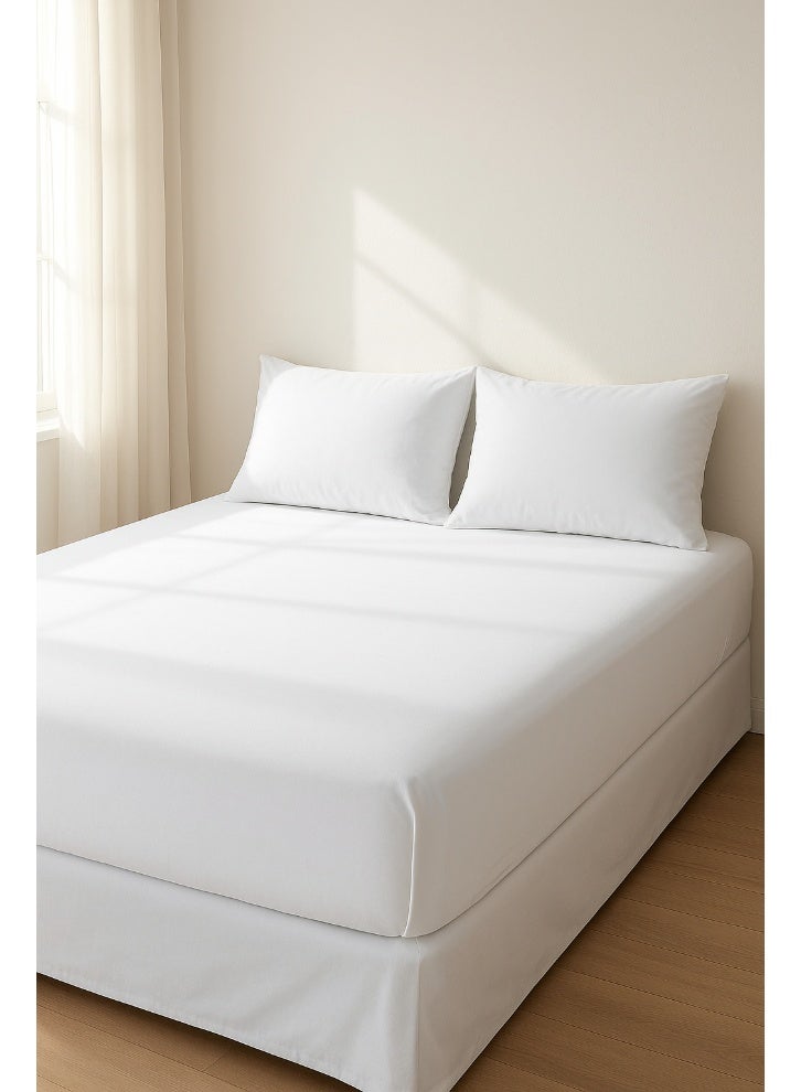 طقم سرير (ملاية سرير بأستيك لسرير مقاس 180 سم وغطاء وسادتين صغيرتين  , ابيض)