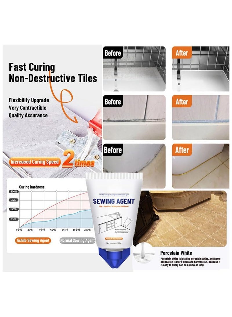 2pcs بلاط Grout الطلاء الأسمنت الكراك ملء Grout سيلر للدش بلاط أرضية بلاط وحل أكثر اكتمالا لملء الشقوق والثغرات في أسطح البلاط سهلة وآمنة للاستخدام الأبيض - Image 5