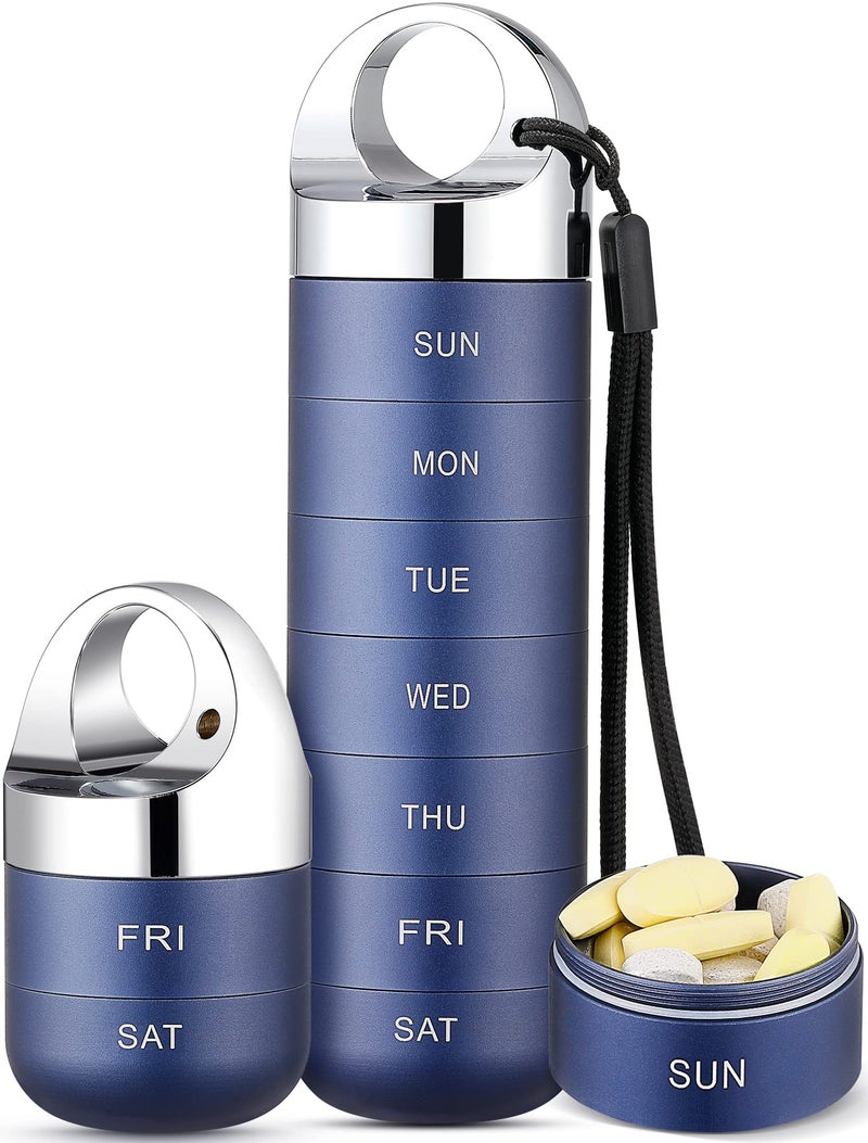 Zannaki Metal Travel Pill Organizer Portable Waterproof Weekly Pill Box Large Aluminum Alloy Pill Case Container BPA Free 7 Day Daily Medicine Organizer Holder for Vitamin Fish Oil Supplement