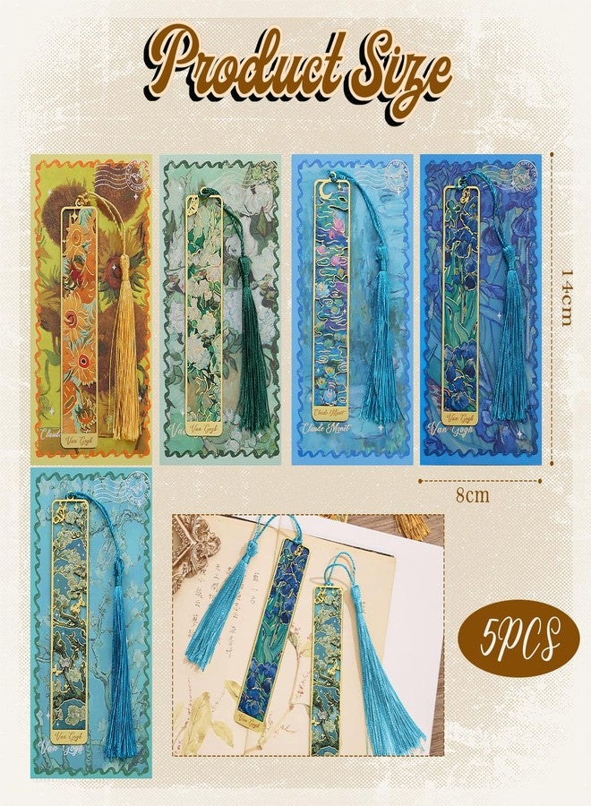 CoolShef Metal Bookmarks Set of 5 with Tassels – Aesthetic Golden Hollow Van Gogh-Inspired Design, Artistic Bookmark Metal for Readers, Students, Book Lovers, Men, Women, Teens, Kids - Image 2