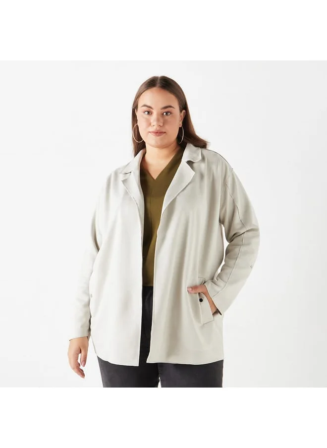 Ulla Popken Plus Size Ulla Popken Solid Open Front Jacket with Pockets