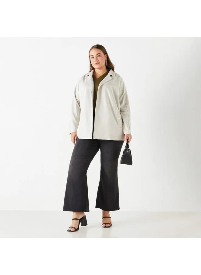 Ulla Popken Plus Size Ulla Popken Solid Open Front Jacket with Pockets