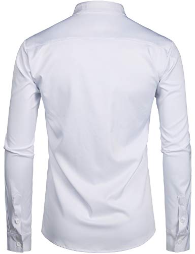 ZEROYAA Men's Banded Collar Slim Fit Long Sleeve Lightweight Casual Button Down Dress Shirts with Pocket ZLCL09 White Large - Image 2