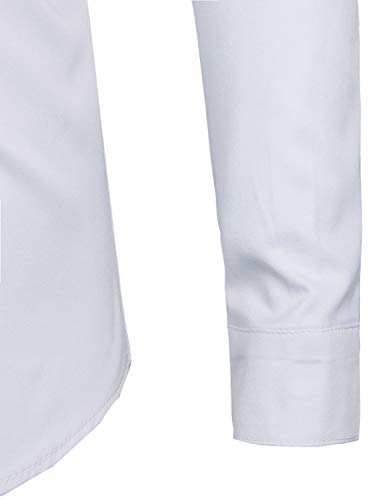 ZEROYAA Men's Banded Collar Slim Fit Long Sleeve Lightweight Casual Button Down Dress Shirts with Pocket ZLCL09 White Large - Image 5