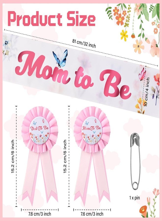 Aufee Pink Wildflower Mom to Be Sash Baby Shower Decorations, Baby in Bloom Mommy to Be Sash Dad to Be Bin, Spring Corsage Pin Set for Baby Shower Decor, Maternity Dress Present, Birthday Gift - Image 2
