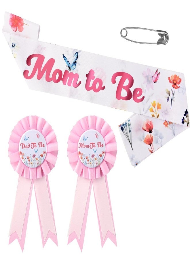 Aufee Pink Wildflower Mom to Be Sash Baby Shower Decorations, Baby in Bloom Mommy to Be Sash Dad to Be Bin, Spring Corsage Pin Set for Baby Shower Decor, Maternity Dress Present, Birthday Gift - Image 1
