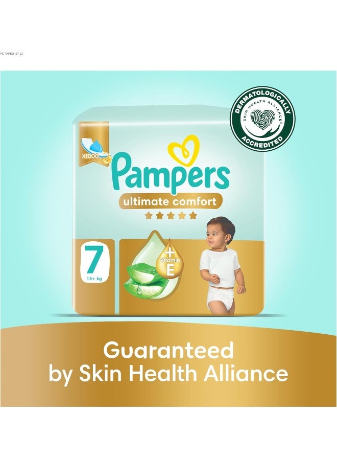 Pampers Ultimate Comfort Taped Diapers, Size 7, 15+kg, Lotion infused with Aloe Vera and Vitamin E, x1000 Leak Locks Technology for Leakage Protection, Giga Box, 144 Count - Image 4