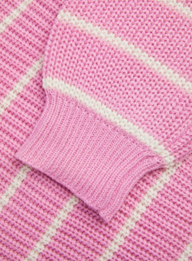 CIDER Women's Cropped Striped Sweater Long Sleeve Crew Neck Trendy Pullover Tops, Pink, M - Image 2