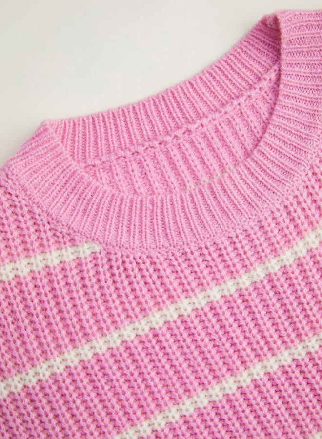 CIDER Women's Cropped Striped Sweater Long Sleeve Crew Neck Trendy Pullover Tops, Pink, M - Image 3