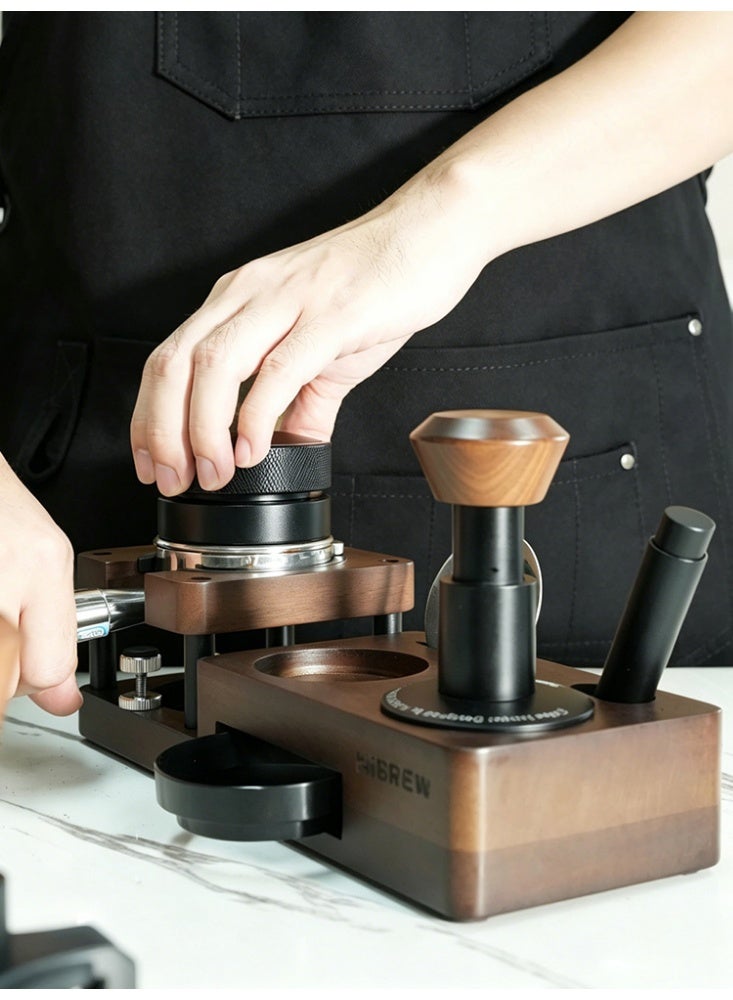 HIBREW Espresso coffee Tamper Base, Adjustable Height Solid Wood Tamping Station, Compatible with 51mm & 58mm Dosing Ring - Image 2