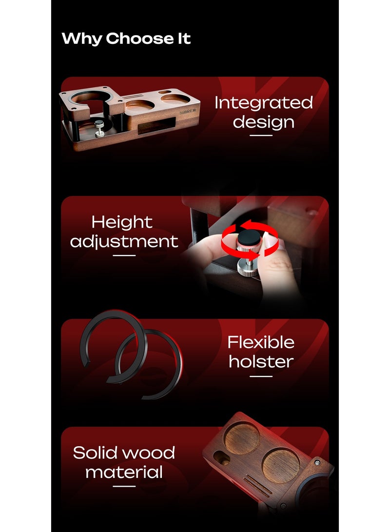 HIBREW Espresso coffee Tamper Base, Adjustable Height Solid Wood Tamping Station, Compatible with 51mm & 58mm Dosing Ring - Image 5