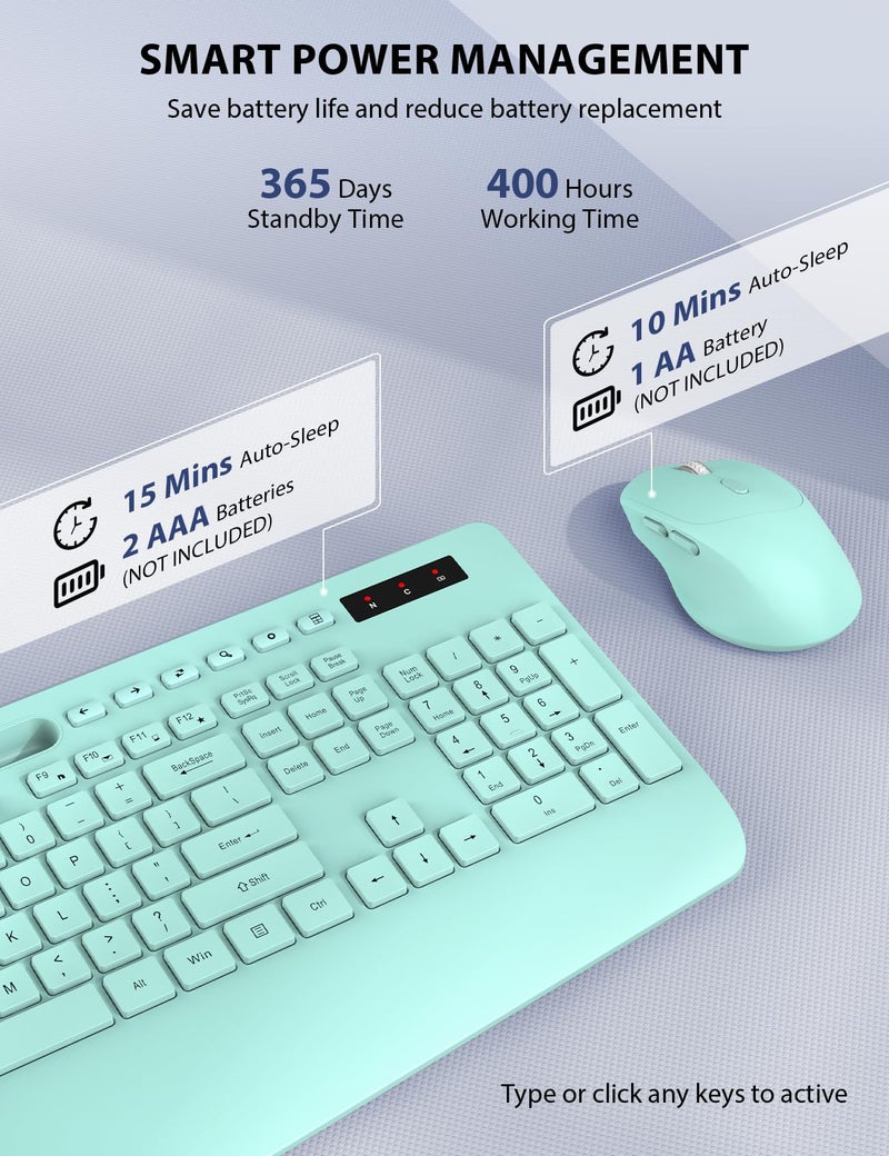 Trueque Wireless Keyboard and Mouse Combo - Full-Sized Ergonomic Keyboard with Wrist Rest, Phone Holder, Sleep Mode, Silent 2.4GHz Cordless Keyboard Mouse Combo for Computer, Laptop, PC, Mac, Windows (Green) - Image 5