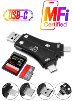 SD Card ReaderTF Card Reader 4 in 1 Memory Card Reader Adapter Trail Camera Card Reader with Type C Connector USB2.0 USB OTG Interface for iPhone iPad Android MacBook PC Laptop