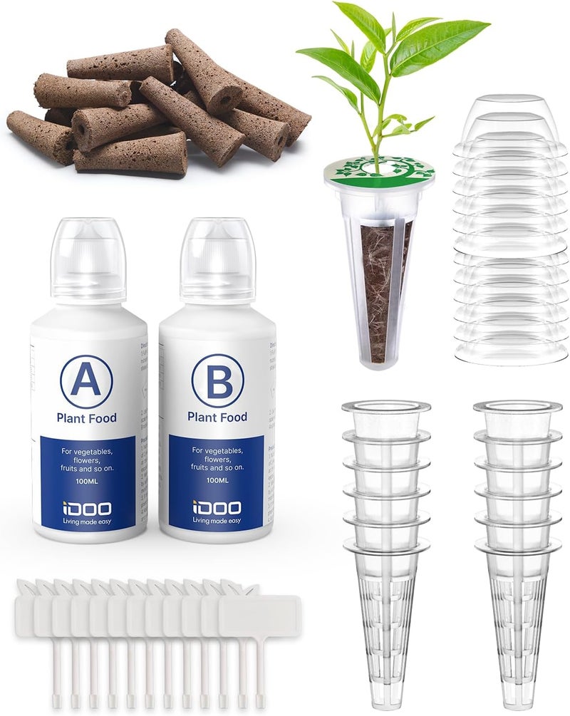 iDOO Replacement Accessory Kit with 12 Growing Sponges, 12 Basket Kit, 12 Tags, 12 Grow Dome and 1 Bottle A, 1 Bottle B, for Indoor Hydroponic Garden - Image 1