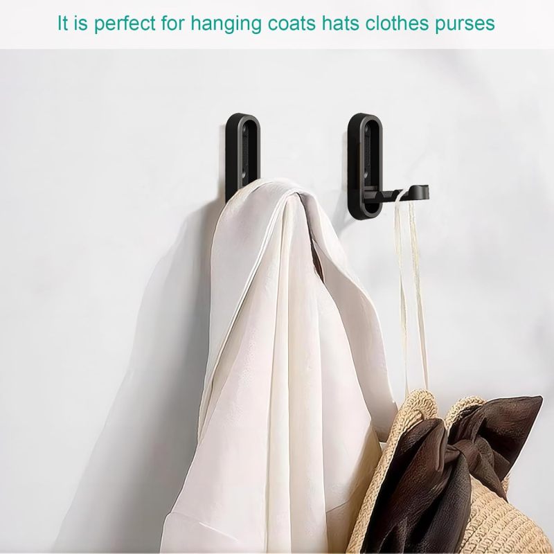 Foldable Towel Hooks: Matte Black Solid Zinc Alloy - Space Saving Foldable Design Heavy Duty Hooks for Bathroom, Closet, Entryway, Pool, Kitchen - Image 4