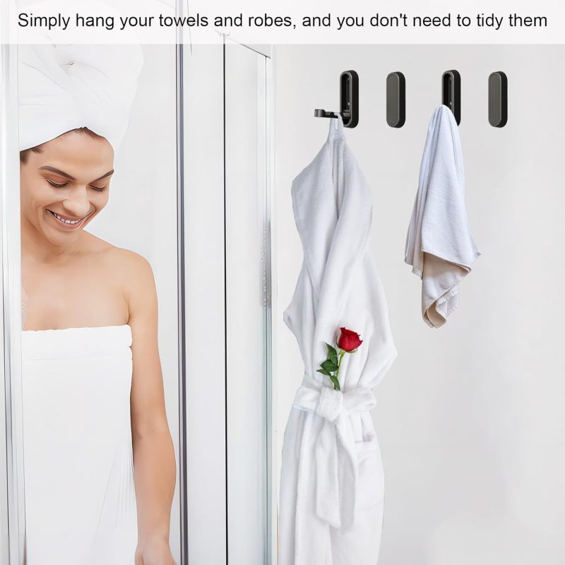 Foldable Towel Hooks: Matte Black Solid Zinc Alloy - Space Saving Foldable Design Heavy Duty Hooks for Bathroom, Closet, Entryway, Pool, Kitchen - Image 3