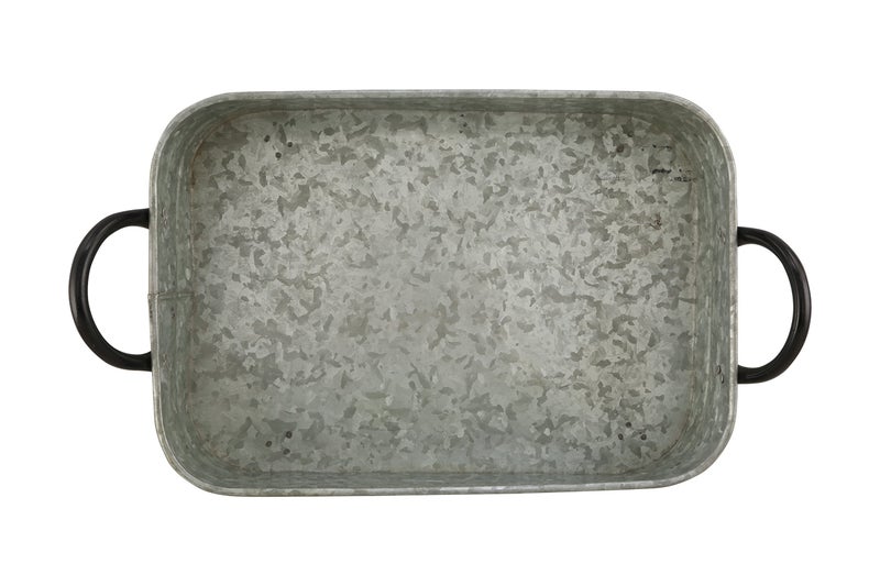 DECONOOR Galvanized Metal Serving Trays Iron Black Handles, Farmhouse Tray with Copper Strip, Decorative Centerpiece for Coffee Table or Dining Table, Rustic Utility Tray for All Purpose, Rectangular Trays - Image 3