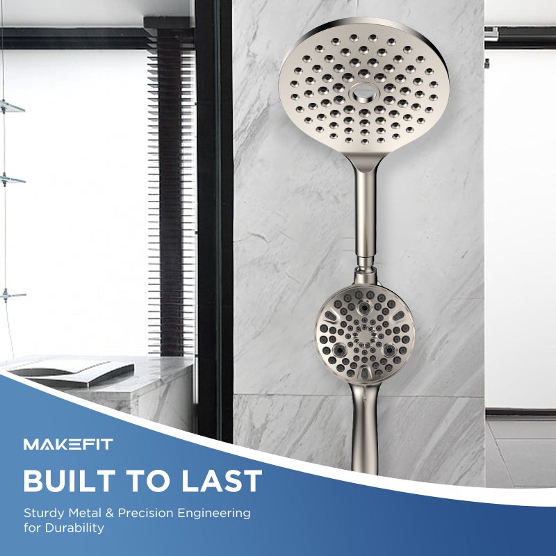 MakeFit Dual Handheld Shower Head Combo, 2-in-1 Rain Shower Heads System 8 Inch Rainfall Shower Head and 10 Modes High Pressure Hand Held Showerhead with Built-in Power Wash - Image 4
