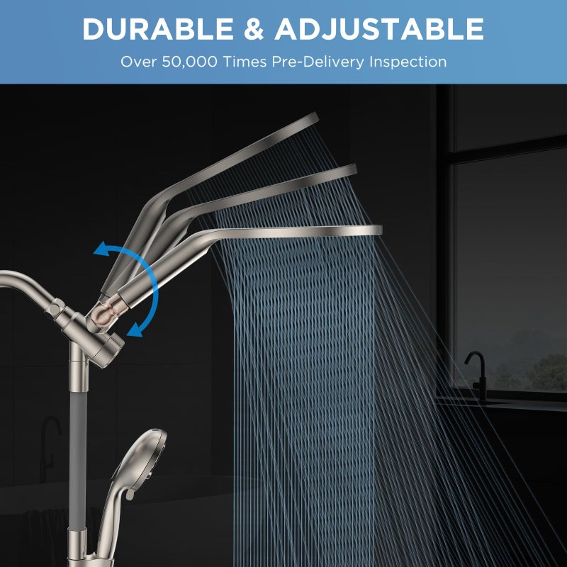 MakeFit Dual Handheld Shower Head Combo, 2-in-1 Rain Shower Heads System 8 Inch Rainfall Shower Head and 10 Modes High Pressure Hand Held Showerhead with Built-in Power Wash - Image 2