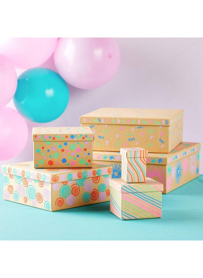 Bright Creations 6-Pack Decorative Nested Boxes with Lids, Assorted Sizes, Square Nesting Gift Box, Large to Small, Thick Paper Board, Stackable Gift Boxes for Presents, Wedding, Birthday, DIY
