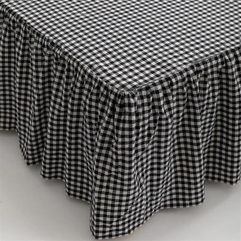 Bed Skirt Cotton Cover Plaid Style Bedspread Single/Queen/King Size Mattress Protector No Pillowcase(Grey,King 180x220cm 1pc) - Image 4