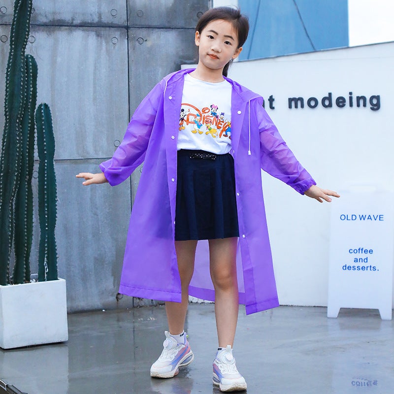 Generic Childrens thickened hooded raincoat non-disposable thickened transparent color primary school boys and girls long sleeve poncho Purple