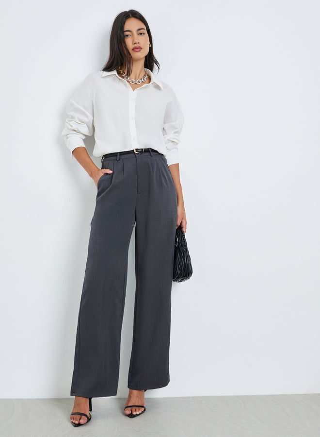Styli Grey Wide Leg Pleated Pants - Image 1