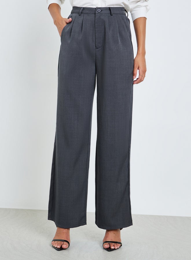 Styli Grey Wide Leg Pleated Pants - Image 2