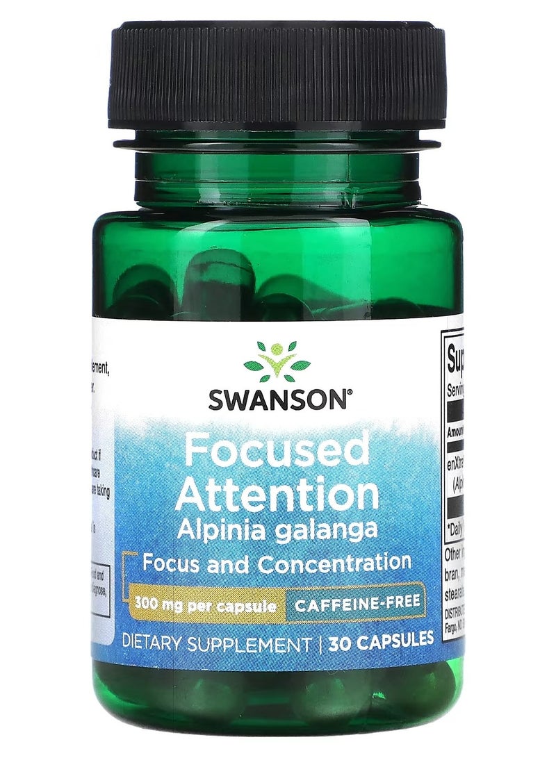 Swanson, Focused Attention Alpinia Galanga, Caffeine Free, 300 mg, 30 Capsules