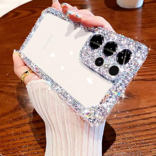 Cavdycidy Compatible with Samsung Galaxy S24 Ultra Bling Clear Case for Women,Glitter Phone Case with Sparkle Rhinestone Diamond Camera Protection，Airbag Anti-Fall Crystal Hard Cover for Girl - Image 1