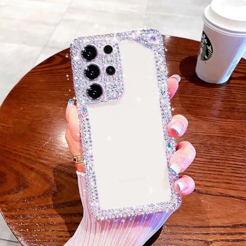 Cavdycidy Compatible with Samsung Galaxy S24 Ultra Bling Clear Case for Women,Glitter Phone Case with Sparkle Rhinestone Diamond Camera Protection，Airbag Anti-Fall Crystal Hard Cover for Girl - Image 3
