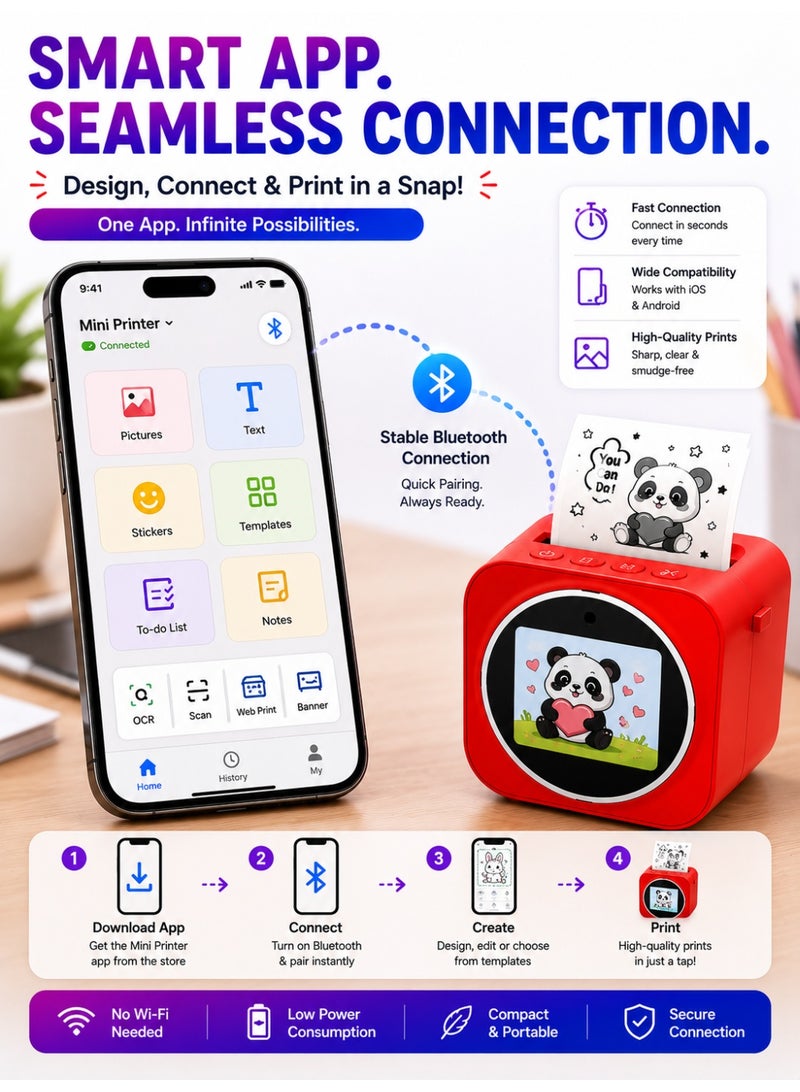Eworld Mini Printer Magic Box for Kids, AI Voice Image Generator, Smart Sticker Printer, Instant Thermal Printing, 2.4-Inch HD Screen, Creative Learning Tool - Image 5