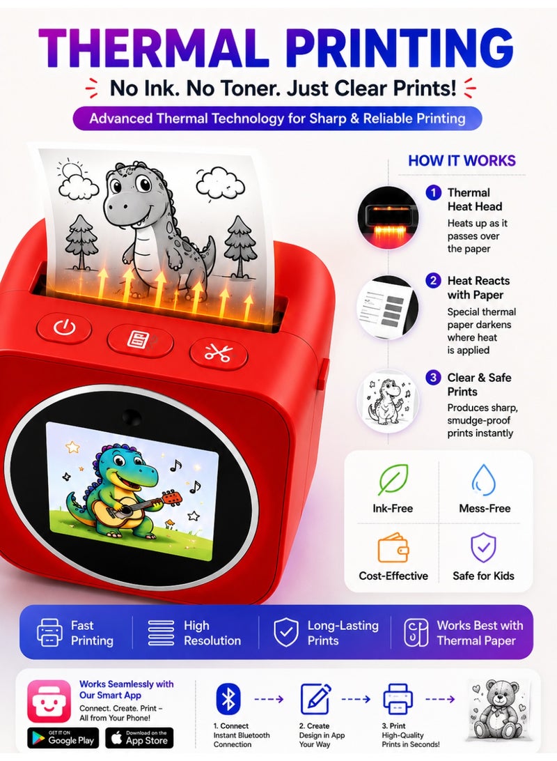Eworld Mini Printer Magic Box for Kids, AI Voice Image Generator, Smart Sticker Printer, Instant Thermal Printing, 2.4-Inch HD Screen, Creative Learning Tool - Image 3