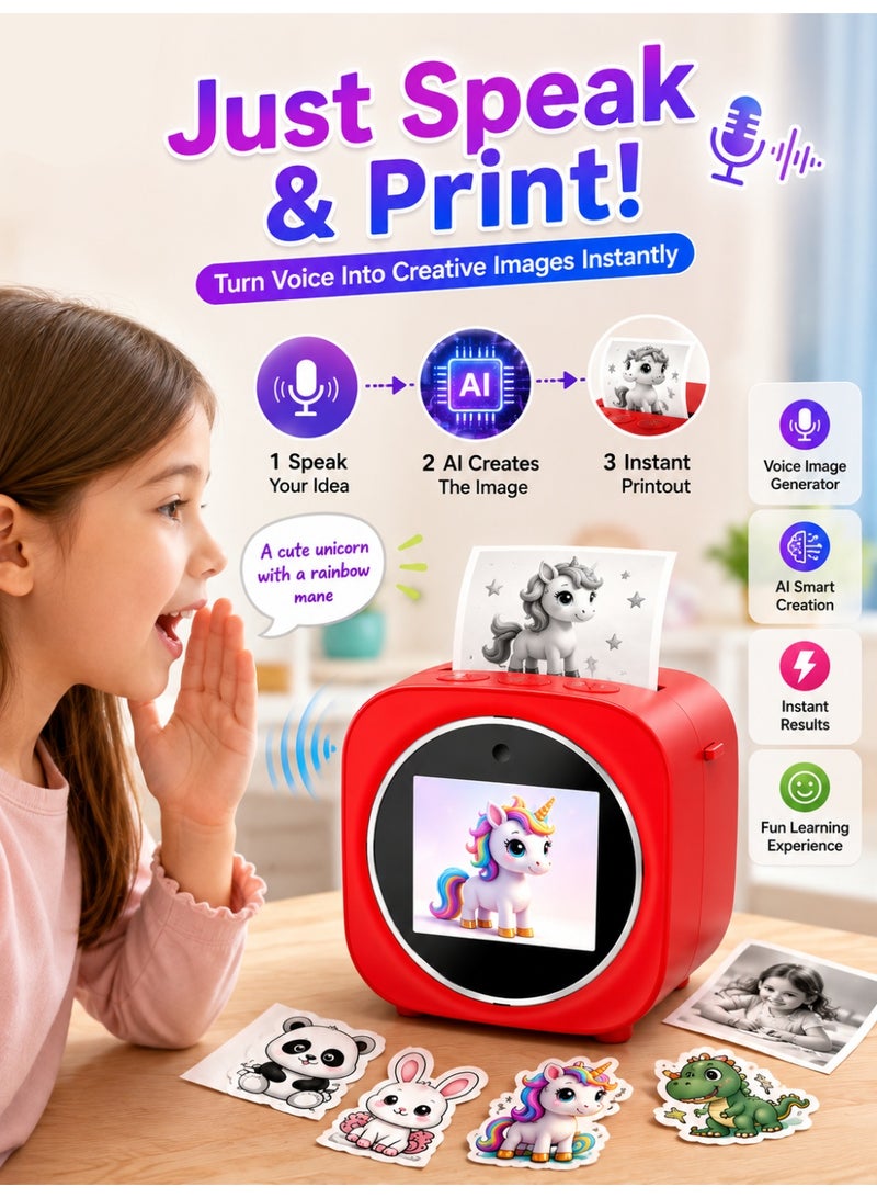 Eworld Mini Printer Magic Box for Kids, AI Voice Image Generator, Smart Sticker Printer, Instant Thermal Printing, 2.4-Inch HD Screen, Creative Learning Tool - Image 2