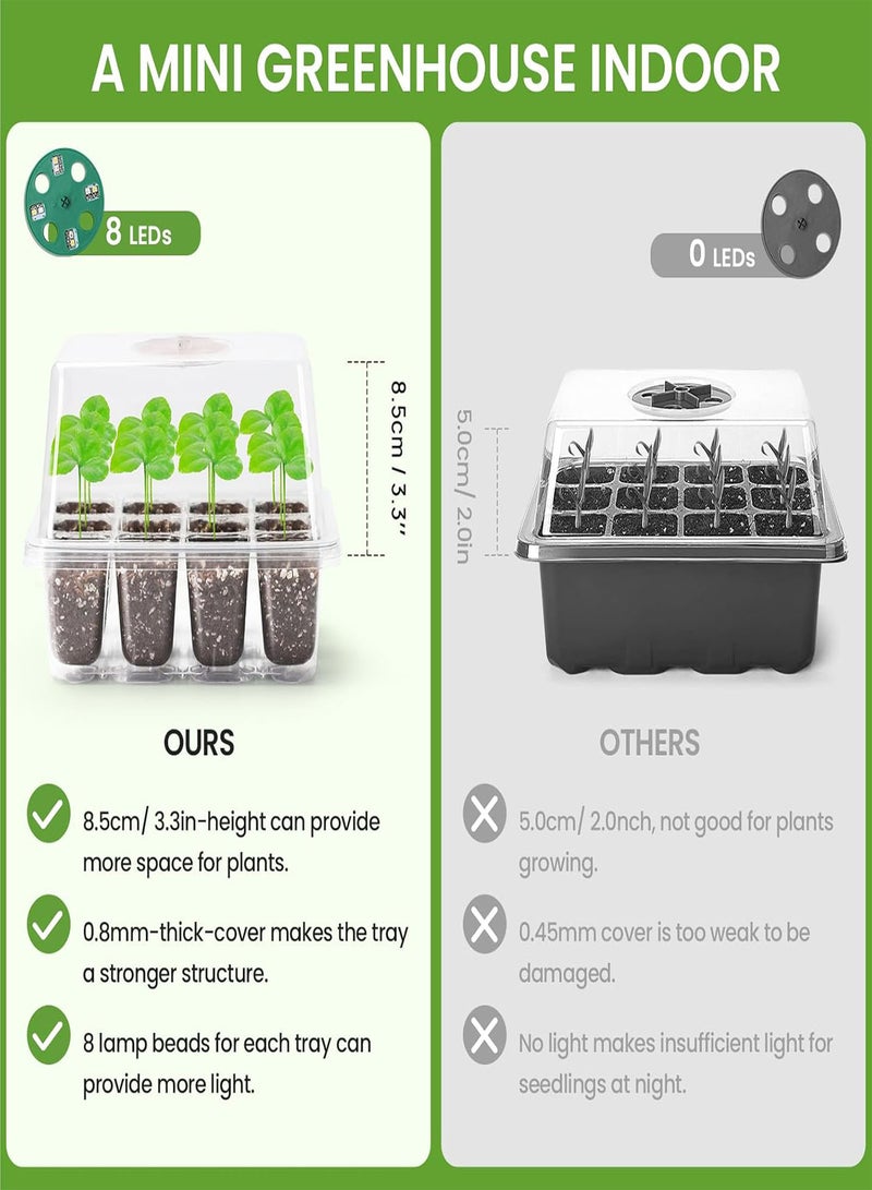 GGOOT 5 Packs Seed Starter Kit with Grow Light，Seed Starter Tray Tall with 3 inch Lids，with Adjustable Humidity Dome，for Base Mini Greenhouse Germination Kit(12 Cells per Seedling Tray) - Image 4