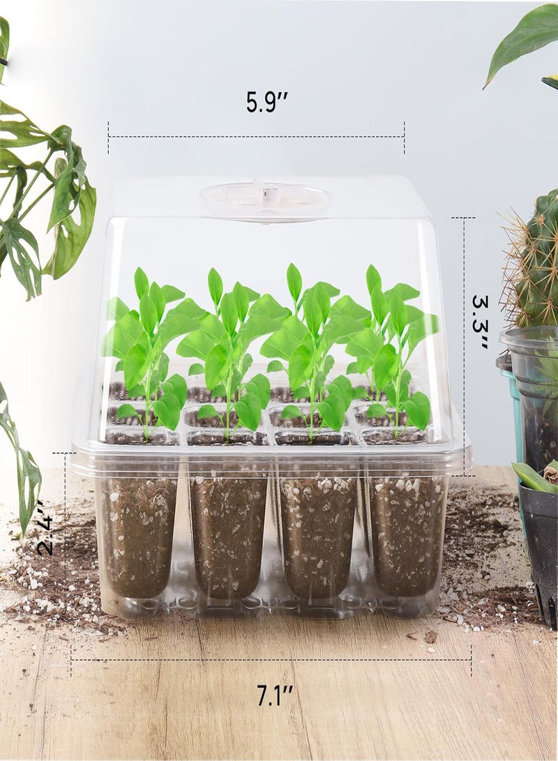 GGOOT 5 Packs Seed Starter Kit with Grow Light，Seed Starter Tray Tall with 3 inch Lids，with Adjustable Humidity Dome，for Base Mini Greenhouse Germination Kit(12 Cells per Seedling Tray) - Image 2