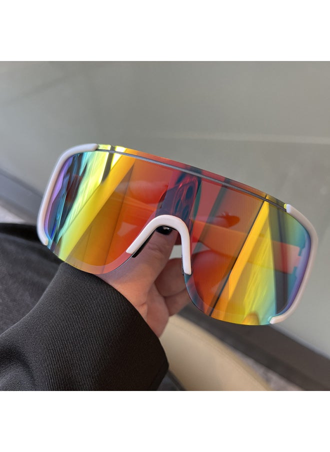 Generic - Cycling Goggle Retro Large Frame Cycling Sunglasses MTB Road Bike Cycling Goggles Men Women Outdoor Sports Hiking Eyewear-Color:Black-Silver - Image 1