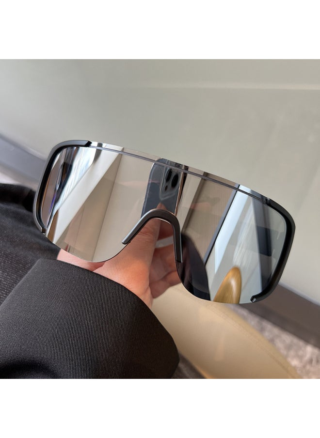 Generic - Cycling Goggle Retro Large Frame Cycling Sunglasses MTB Road Bike Cycling Goggles Men Women Outdoor Sports Hiking Eyewear-Color:Black-Silver - Image 1