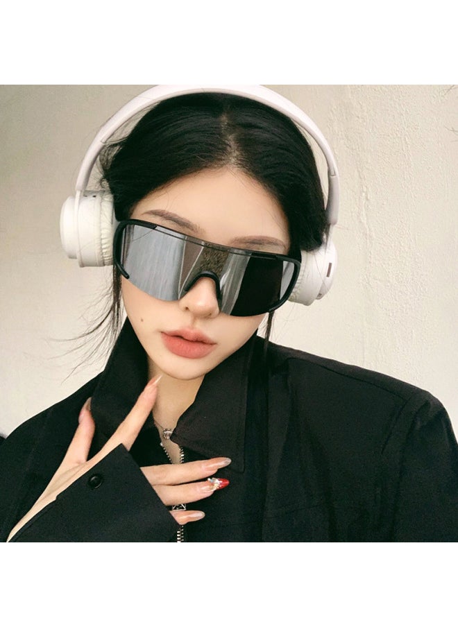 Generic - Cycling Goggle Retro Large Frame Cycling Sunglasses MTB Road Bike Cycling Goggles Men Women Outdoor Sports Hiking Eyewear-Color:Black-Silver - Image 1