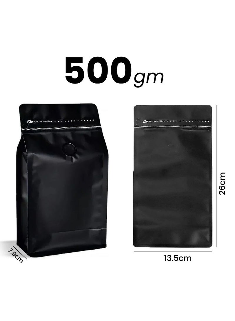 Home zone Coffee Bags with Valve(25 pcs,16 oz/1 lb) Black High Barrier Aluminum Foil Flat Bottom Standing Empty Coffee Beans Storage Bag,Reusable Heat Sealable Side Zipper Pouches for Home or Store  - Image 2