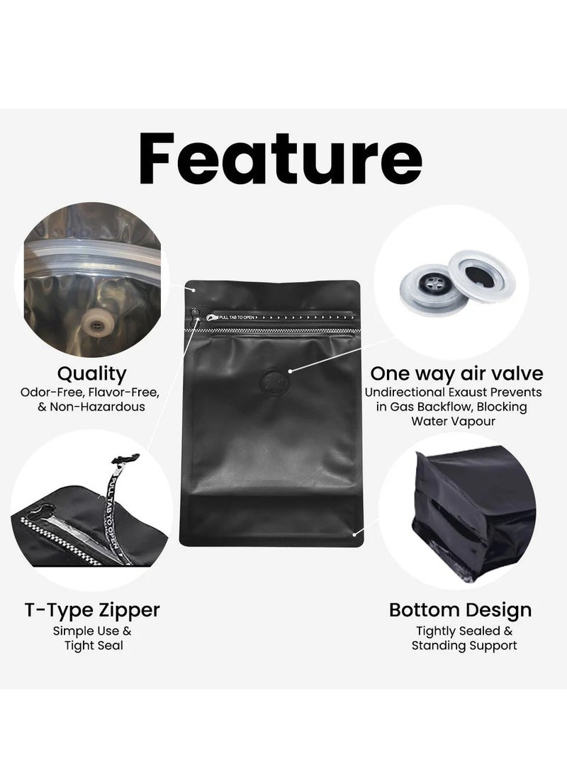 Home zone Coffee Bags with Valve(25 pcs,16 oz/1 lb) Black High Barrier Aluminum Foil Flat Bottom Standing Empty Coffee Beans Storage Bag,Reusable Heat Sealable Side Zipper Pouches for Home or Store  - Image 3
