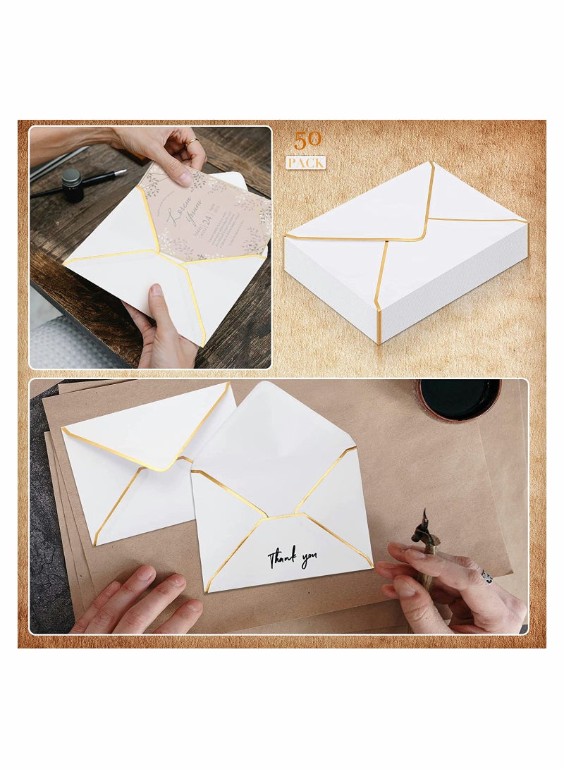 Generic 50 Self Adhesive 5x7 Envelopes with Gold Border V Flap for Wedding Invitations Greeting Cards Birthday Gifts White Color Pack  - Image 2
