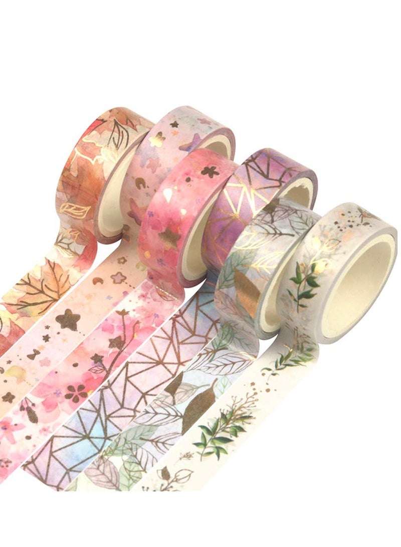 ماركة غير محددة مجموعة شريط washi بتصميم الذهب - 6 لفات من شريط التزيين اللاصق للحرف اليدوية، المجلات، خطط العمل، والتغليف - عرض 15 مم للأعمال الفنية الإبداعية ومشاريع DIY.  - Image 1