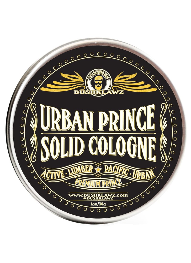BushKlawz Urban Prince Solid Cologne 1 oz Full Size Alcohol Free Natural Concentrated Travel Friendly Tins Mens Fragrance Manly Scents to Satisfy all Types of Viking Cannon Black Prime 
