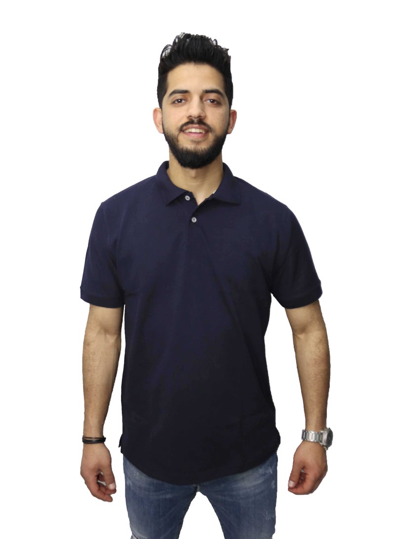 وان هاند تي شيرت بولو كاجوال قطن - كحلى - Image 1