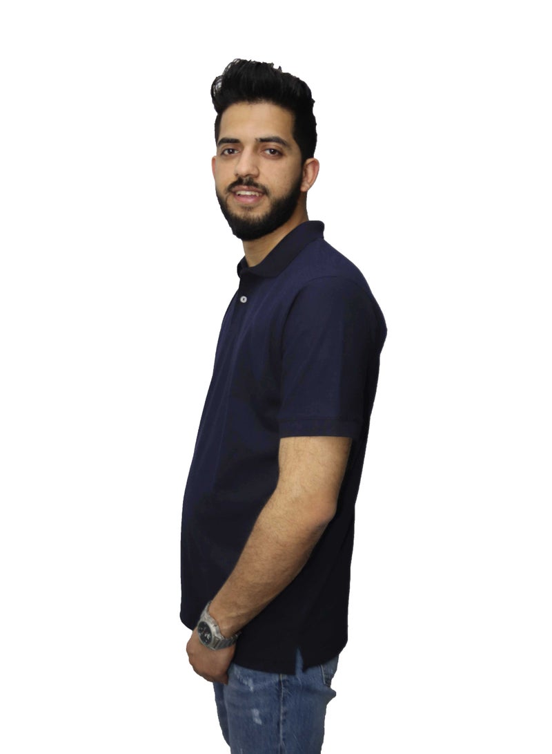 وان هاند تي شيرت بولو كاجوال قطن - كحلى - Image 2